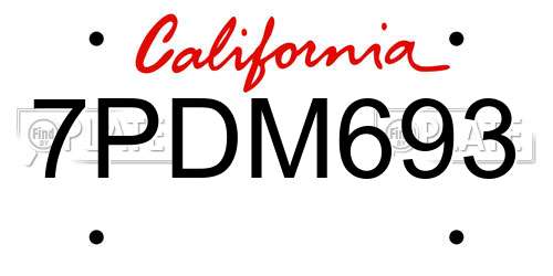 7PDM693 California License Plate