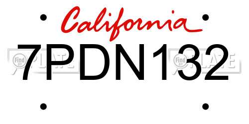 7PDN132 California License Plate