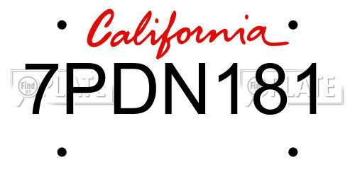 7PDN181 California License Plate