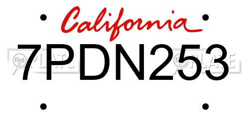 7PDN253 California License Plate