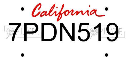 7PDN519 California License Plate