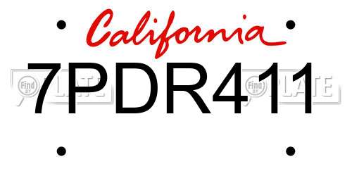 7PDR411 California License Plate