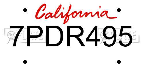 7PDR495 California License Plate