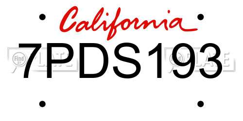 7PDS193 California License Plate