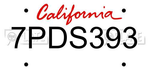7PDS393 California License Plate