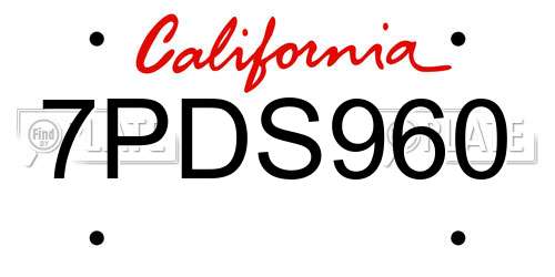 7PDS960 California License Plate