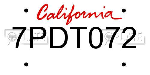 7PDT072 California License Plate