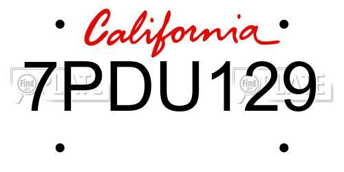 7PDU129 California License Plate