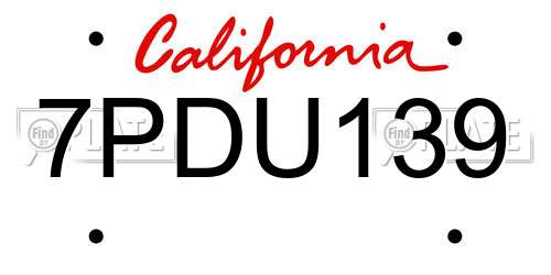 7PDU139 California License Plate