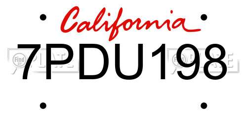 7PDU198 California License Plate