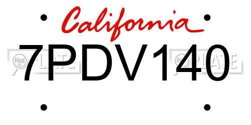 7PDV140 California License Plate