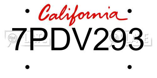 7PDV293 California License Plate
