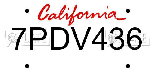 7PDV436 California License Plate