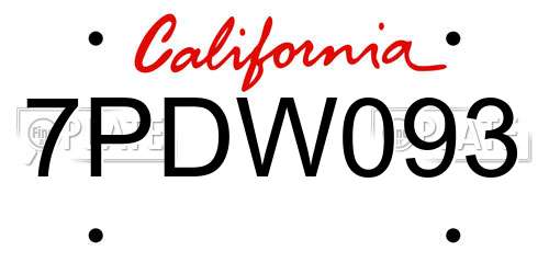 7PDW093 California License Plate