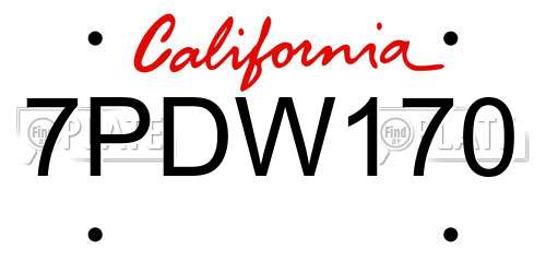 7PDW170 California License Plate
