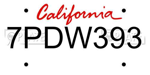 7PDW393 California License Plate