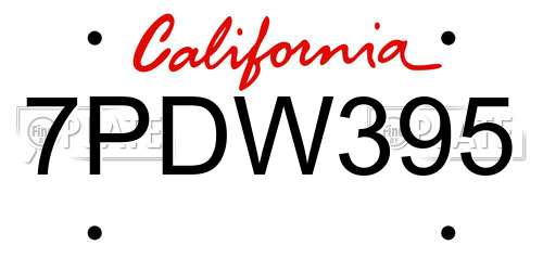 7PDW395 California License Plate