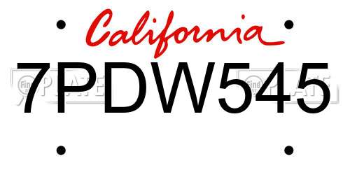 7PDW545 California License Plate