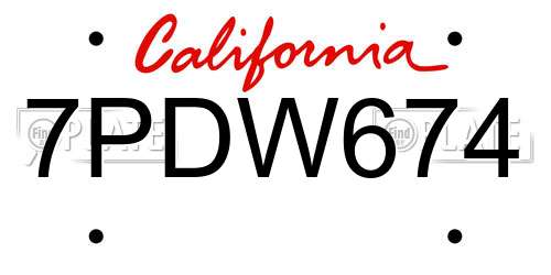 7PDW674 California License Plate