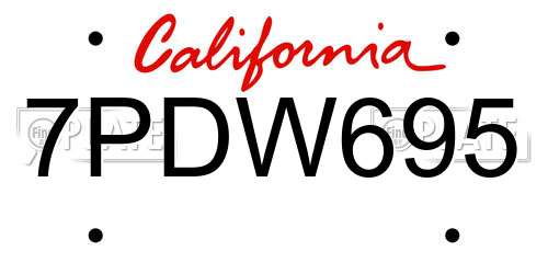 7PDW695 California License Plate