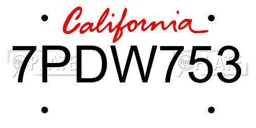 7PDW753 California License Plate