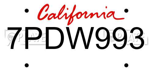 7PDW993 California License Plate