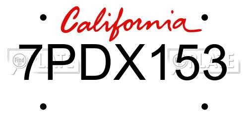 7PDX153 California License Plate