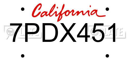 7PDX451 California License Plate