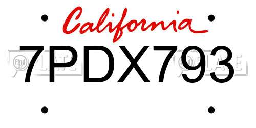 7PDX793 California License Plate