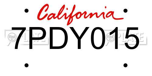 7PDY015 California License Plate