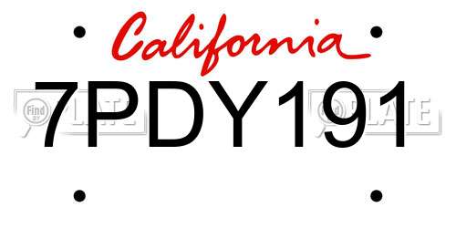 7PDY191 California License Plate