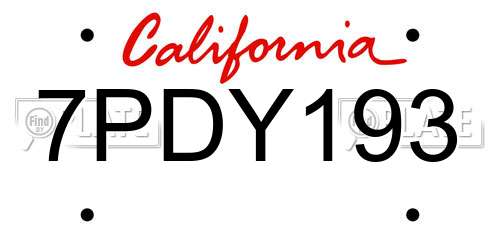 7PDY193 California License Plate
