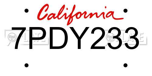 7PDY233 California License Plate
