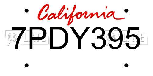 7PDY395 California License Plate