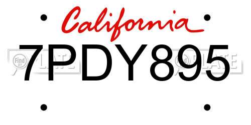 7PDY895 California License Plate