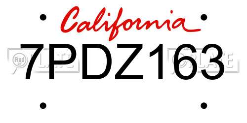 7PDZ163 California License Plate