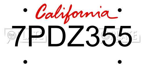 7PDZ355 California License Plate