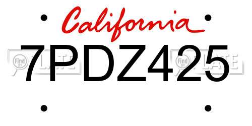 7PDZ425 California License Plate