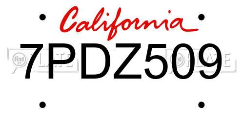 7PDZ509 California License Plate