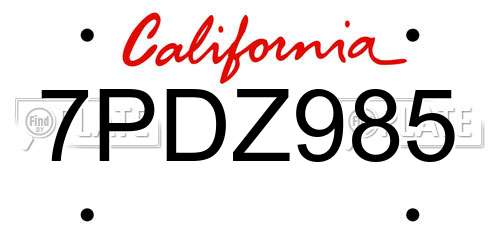 7PDZ985 California License Plate
