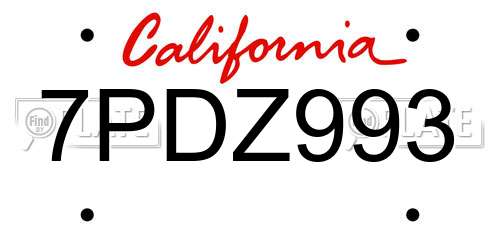 7PDZ993 California License Plate