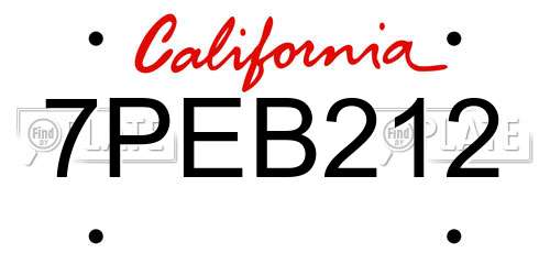 7PEB212 California License Plate