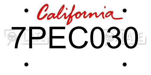 7PEC030 California License Plate