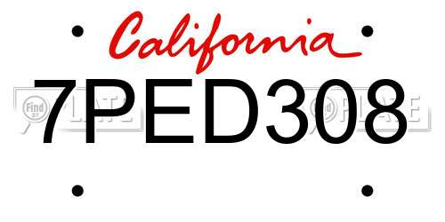 7PED308 California License Plate