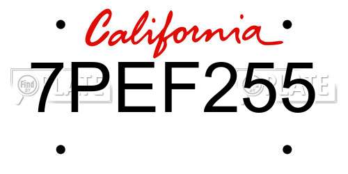 7PEF255 California License Plate