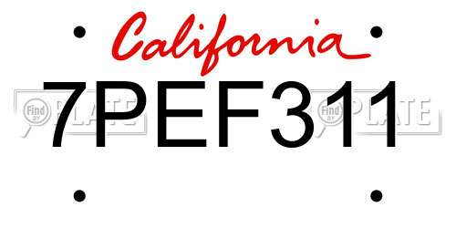 7PEF311 California License Plate