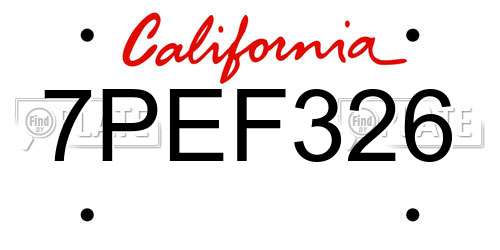 7PEF326 California License Plate