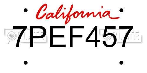 7PEF457 California License Plate
