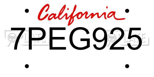 7PEG925 California License Plate
