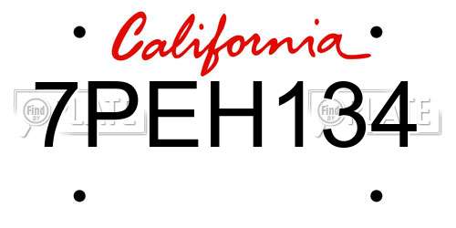 7PEH134 California License Plate